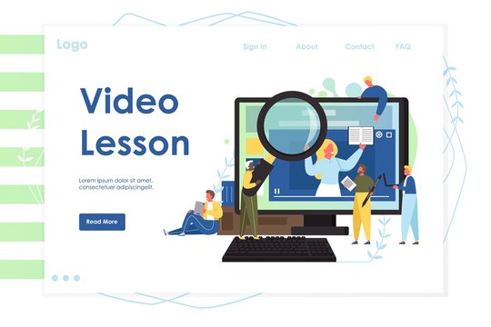 Video lesson vector website landing page design template