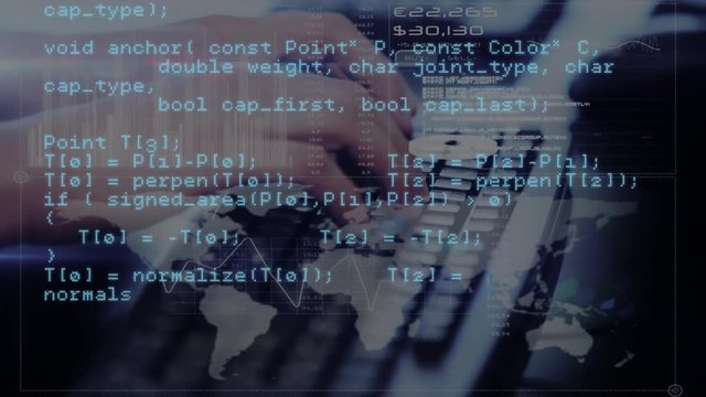 Man typing and world map
