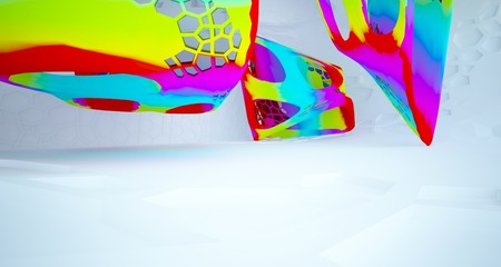 Abstract white and colored gradient  interior  with window. 3D illustration and rendering.