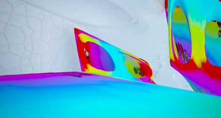 Abstract white and colored gradient  interior  with window. 3D illustration and rendering.