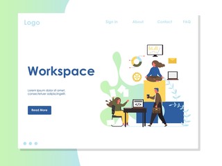 Workspace vector website landing page design template