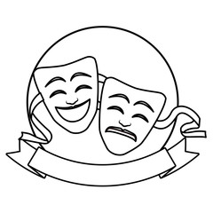 theater mask round icon black and white