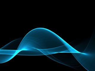 Abstract neon blue flow wave background