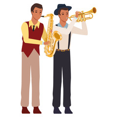 musicians playing saxophone and trumpet