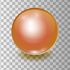 Vector realistic orange multicolor plastic ball, shine sphere with patch of light on grey background. 3D illustration.