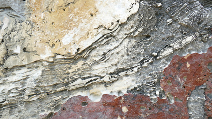 Obraz na płótnie Canvas Texture of natural stone. Modern background. Image. Design for poster. Abstract backdrop. Black, grey, biege, sepia. Hole on the surface. Patterns and textures of rocks in nature. Closeup detail stone