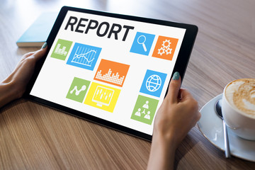 Financial report form on device screen. Business and finance concept.