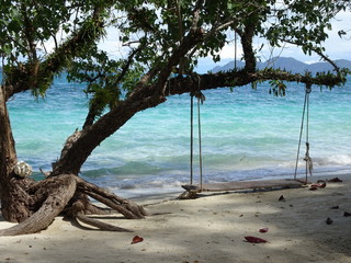 Mer turquoise légèrement agité sur île paradisiaque