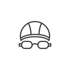 Swimming hat and glasses line icon. linear style sign for mobile concept and web design. Goggles and swimming cap outline vector icon. Symbol, logo illustration. Vector graphics