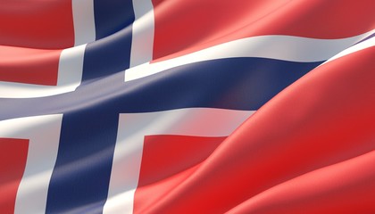 Waved highly detailed close-up flag of Norway. 3D illustration.