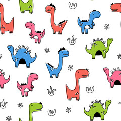 Vector seamless pattern with dinosaurs. Cartoon style. Children's print.