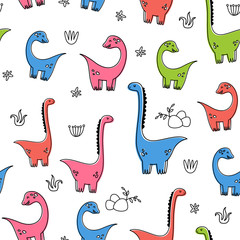 Vector seamless pattern with dinosaurs. Cartoon style. Children's print.