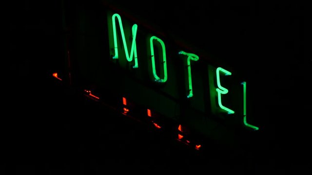 Motel Advertising Sign in Dark, City Nightlife, Advertisement in Night