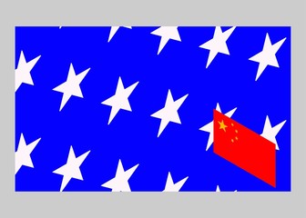 USA versus China. Chinese flag and american flag. Trade war, economic war. Tax tariff, price war.