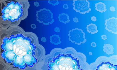 Fototapeta premium large blue and white flowers on a blue openwork background