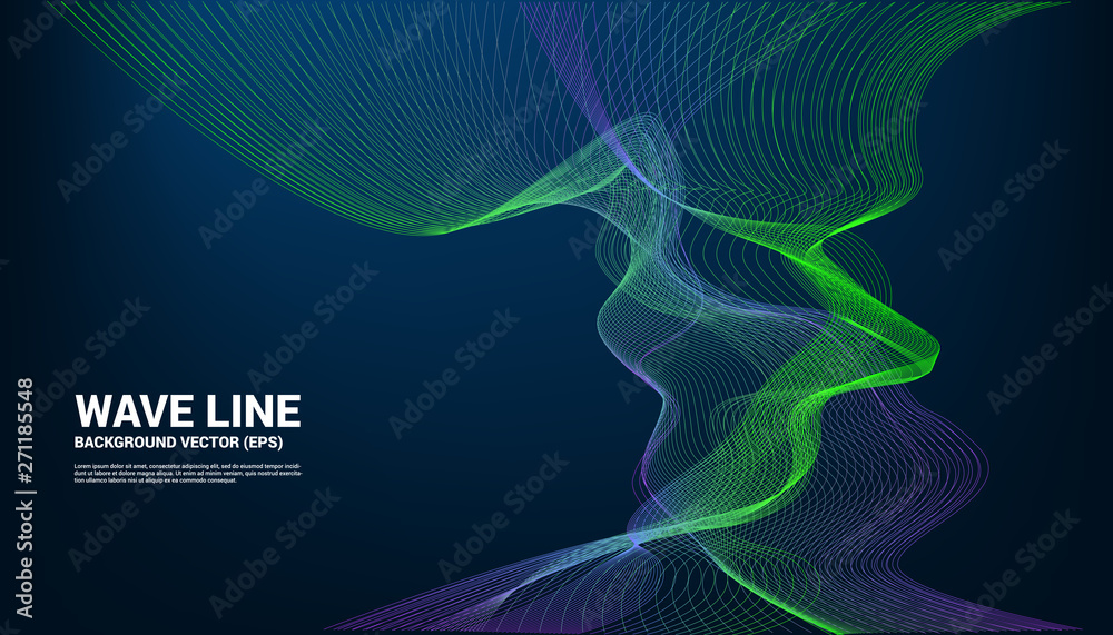 Poster Blue and green Sound wave line curve on dark background. Element for theme technology futuristic vector