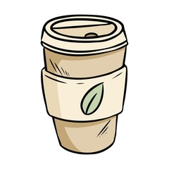 Hand drawn reusable plastic to go cup. Ecological and zero-waste doodle cup doodle. Go green living