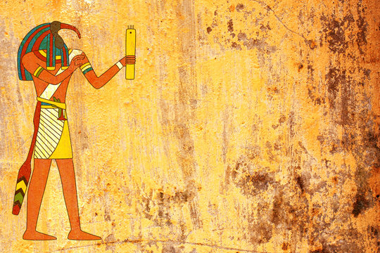 Grunge background with Egyptian god Toth image