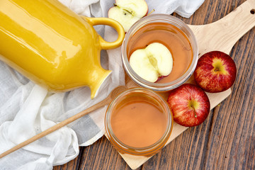 Kombucha tea, Scoby and fermented apple fruit drink, Probiotics food source to improve good digestion system, Healthy superfood.