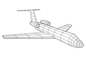 Private Jet Plane Abstract polygonal wireframe business luxury twin engine airplane. Travel aircraft, tourism and vacation concept. Wireframe low poly mesh vector illustration