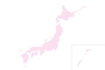 Japan map composed of three-dimensional dots. 立体的なドットで構成された日本地図
