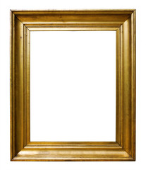 Picture gold wooden ornate frame for design on  isolated background