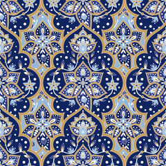Indian paisley pattern vector seamless. Floral arabesque damask ornament motif. Batik Indonesia ethnic print. Oriental design for wallpaper, muslim silk scarf fabric, curtain textile, boho blanket.