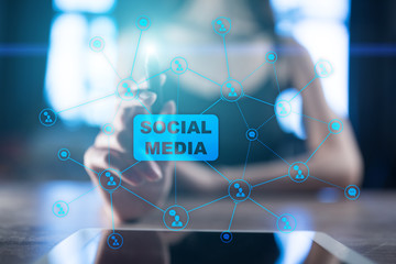 Social media concept on virtual screen. Global Communication network.