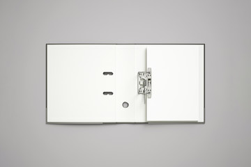 Blank white ring Binder folder design mock up top view. Binder mock up with stack of a4 paper....