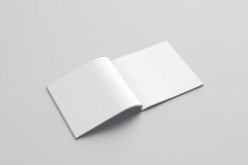 Blank photorealistic brochure mockup on light grey background, 3d rendering.
