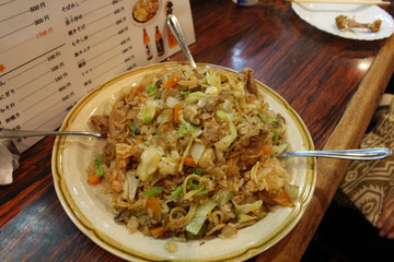 Japanese fried rice or soba meshi served at traditional izakaya