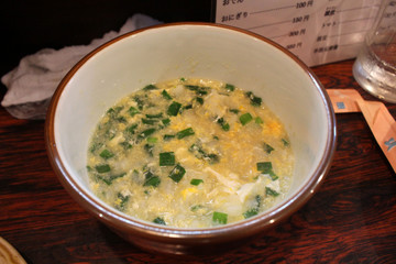 Japanese hodgepodge hotchpotch with rice and egg served at traditional izakaya