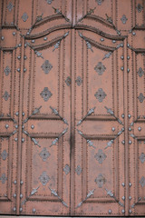 Decorated wooden closed door