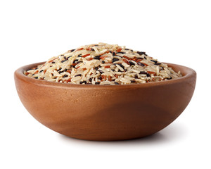 Wooden bowl with mixed rice. Natural products, healthy food.