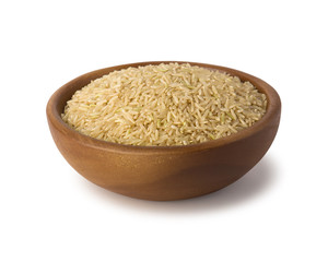 Rice in bowl isolated on white background