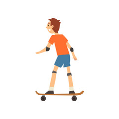 Fototapeta premium Boy Skateboarding in Park, Kids Physical Activities Vector Illustration