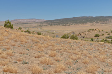 scenic Interstate 70 highway crossing Rabbit Valley on the border of Utah and Colorado 