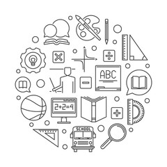 Vector First Day of School concept round minimal illustration in outline style