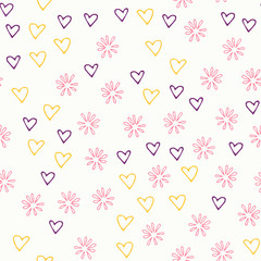 Seamless multicolored doodle background with flowers and butterflies. Vector illustration for packaging and printing on fabric
