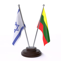 Israel and Lithuania, two table flags isolated on white background. 3d image