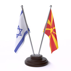 Israel and Macedonia, two table flags isolated on white background. 3d image