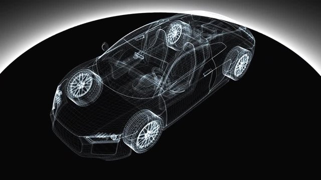 Abstract transparent modern car, 3d rendering computer generated background