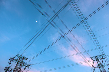 Silhouette of Power Supply Facilities at Sunset