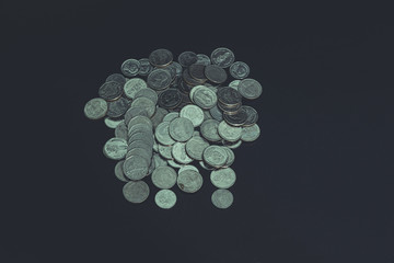 Vintage looking Thailand coins,Close up Thai money,Save money concept.