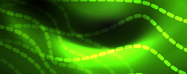 Obraz premium Smoky glowing waves in the dark. Dark abstract background with neon color light and wavy lines. Vector
