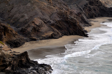 Beautiful view of a rocky Atlantic Ocean Coast and wild beach La Pared. Fuerteventura Canary Islands, Spain