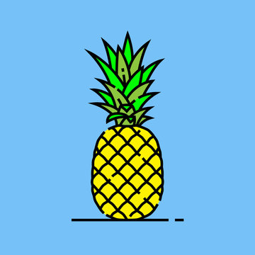 recommend clip art: Pineapple line icon. Fresh summer fruit symbol. Tropical yellow pineapple isolated on blue background. Vector illustration.