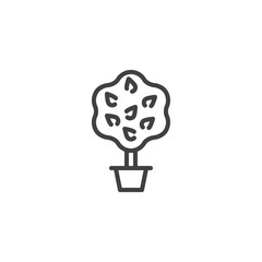 Exotic plant line icon. Potted tree linear style sign for mobile concept and web design. Tree with leaves in flower pot outline vector icon. Gardening symbol, logo illustration. Vector graphics