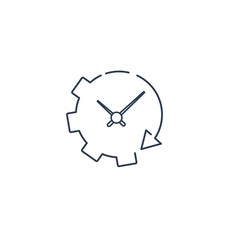 Gear wheel, arrow , clock. Catch up with time , the opportunity. Vector linear icon.