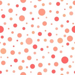 Seamless abstract pattern of little and big red circles and red dots on white background. Kaleidoscope